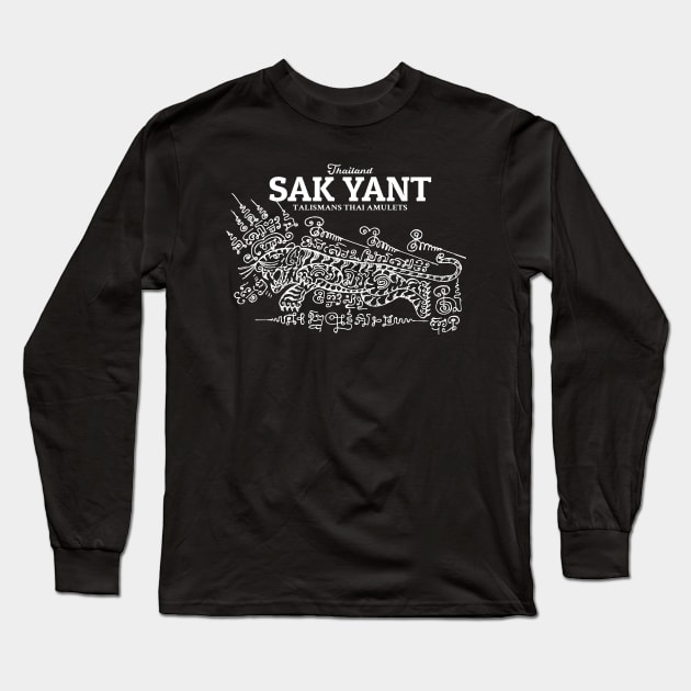 Muay Thai Sak Yant Tiger Long Sleeve T-Shirt by KewaleeTee